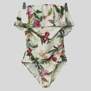 NWT Kona Sol Womens XSmall Tropical Swimsuit One Piece Ruffle Vacay Beach Resort